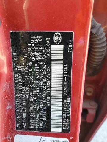 Photo 10 from auction – 2012 TOYOTA CAMRY BASE with VIN 4T4BF1FKXCR175439