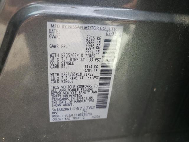 Photo 10 from auction – 2015 NISSAN PATHFINDER with VIN 5N1AR2MN1FC672762