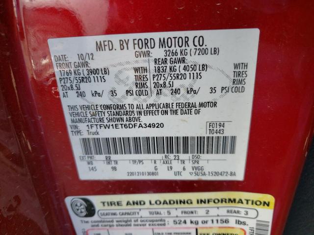Photo 10 from auction – 2013 FORD F150 SUPER with VIN 1FTFW1ET6DFA34920