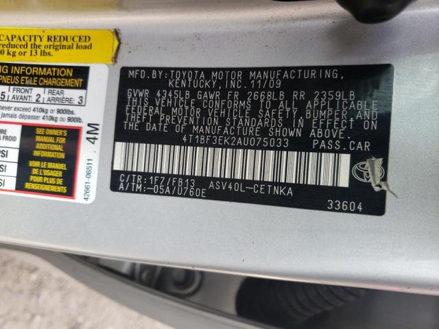 Photo 10 from auction – 2010 TOYOTA CAMRY BASE with VIN 4T1BF3EK2AU075033