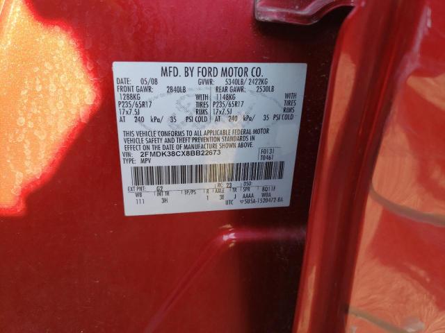 Photo 10 from auction – 2008 FORD EDGE SEL with VIN 2FMDK38CX8BB22673