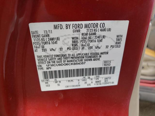 Photo 10 from auction – 2012 FORD ESCAPE XLT with VIN 1FMCU9DG6CKB54357
