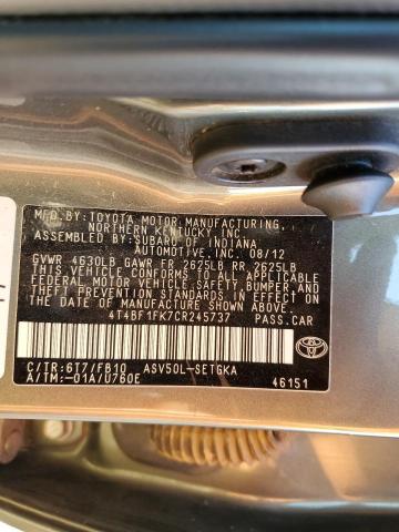 Photo 10 from auction – 2012 TOYOTA CAMRY BASE with VIN 4T4BF1FK7CR245737