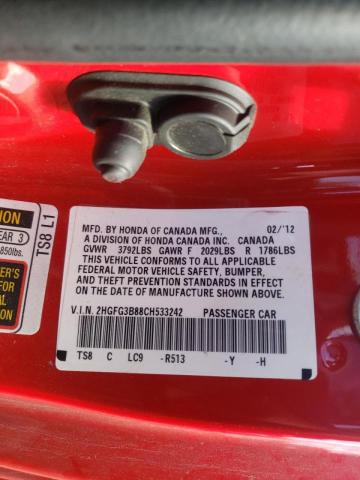 Photo 10 from auction – 2012 HONDA CIVIC EX with VIN 2HGFG3B88CH533242