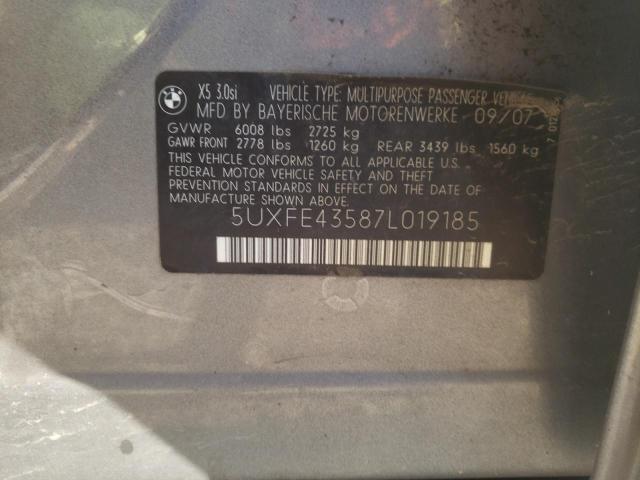 Photo 10 from auction – 2007 BMW X5 3.0I with VIN 5UXFE43587L019185