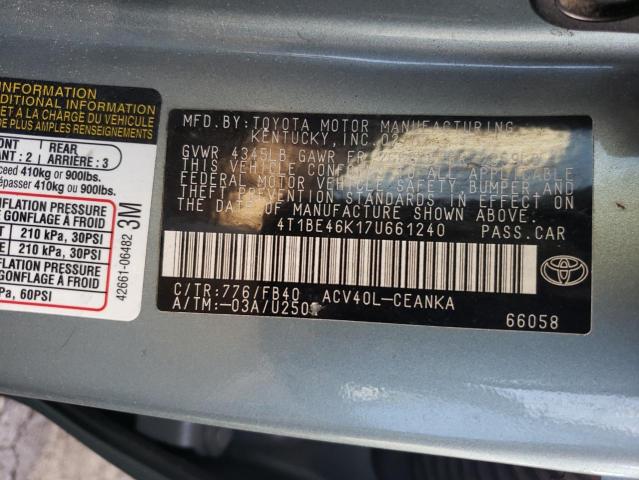 Photo 10 from auction – 2007 TOYOTA CAMRY CE with VIN 4T1BE46K17U661240