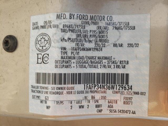 Photo 10 from auction – 2006 FORD FOCUS ZX4 with VIN 1FAFP34N36W129634