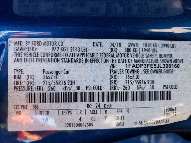Photo 10 from auction – 2018 FORD FOCUS SE with VIN 1FADP3FE5JL308160