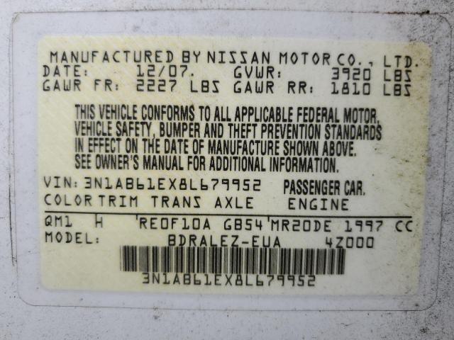 Photo 10 from auction – 2008 NISSAN SENTRA 2.0 with VIN 3N1AB61EX8L679952