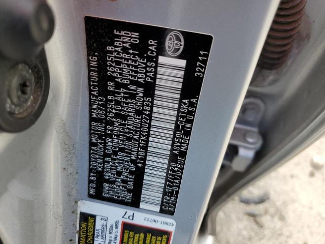Photo 10 from auction – 2013 TOYOTA CAMRY L with VIN 4T1BF1FK4DU274835