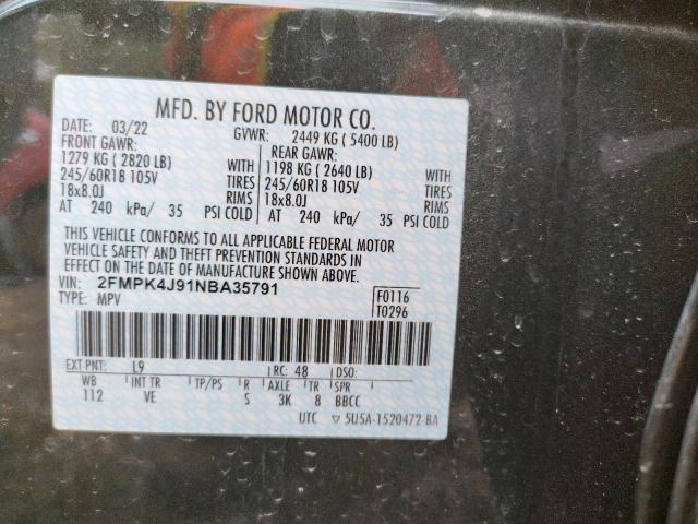 Photo 10 from auction – 2022 FORD EDGE SEL with VIN 2FMPK4J91NBA35791