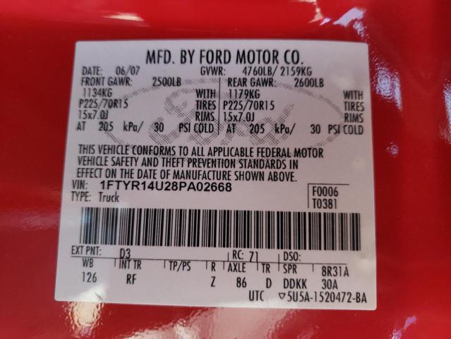 Photo 10 from auction – 2008 FORD RANGER SUP with VIN 1FTYR14U28PA02668