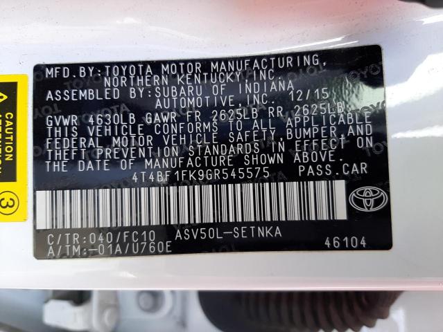 Photo 10 from auction – 2016 TOYOTA CAMRY LE with VIN 4T4BF1FK9GR545575