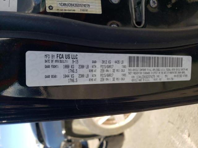 Photo 10 from auction – 2016 JEEP COMPASS SP with VIN 1C4NJCBA3GD574279