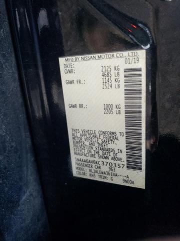 Photo 10 from auction – 2019 NISSAN MAXIMA S with VIN 1N4AA6AV6KC370357