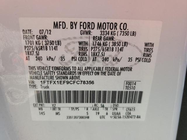 Photo 10 from auction – 2012 FORD F150 SUPER with VIN 1FTFX1EF9CFC78356