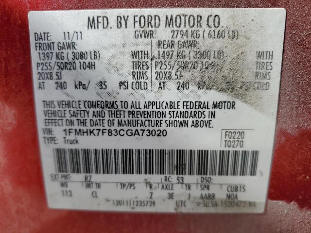 Photo 10 from auction – 2012 FORD EXPLORER L with VIN 1FMHK7F83CGA73020
