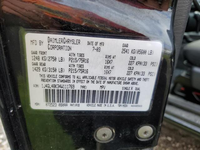 Photo 10 from auction – 2004 JEEP LIBERTY SP with VIN 1J4GL48K34W111769