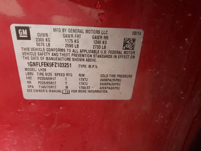 Photo 10 from auction – 2015 CHEVROLET EQUINOX LT with VIN 1GNFLFEK9FZ103251