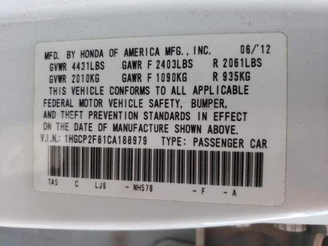 Photo 10 from auction – 2012 HONDA ACCORD EXL with VIN 1HGCP2F81CA188979