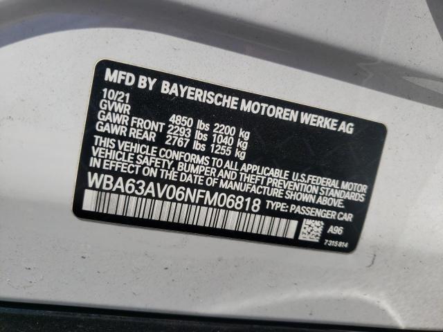 Photo 10 from auction – 2022 BMW 430I GRAN with VIN WBA63AV06NFM06818