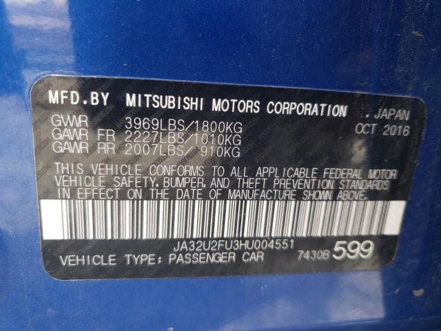 Photo 10 from auction – 2017 MITSUBISHI LANCER ES with VIN JA32U2FU3HU004551