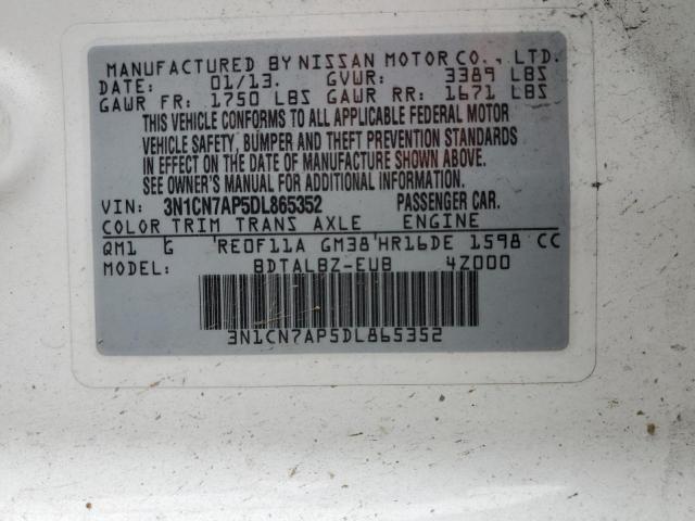 Photo 10 from auction – 2013 NISSAN VERSA S with VIN 3N1CN7AP5DL865352