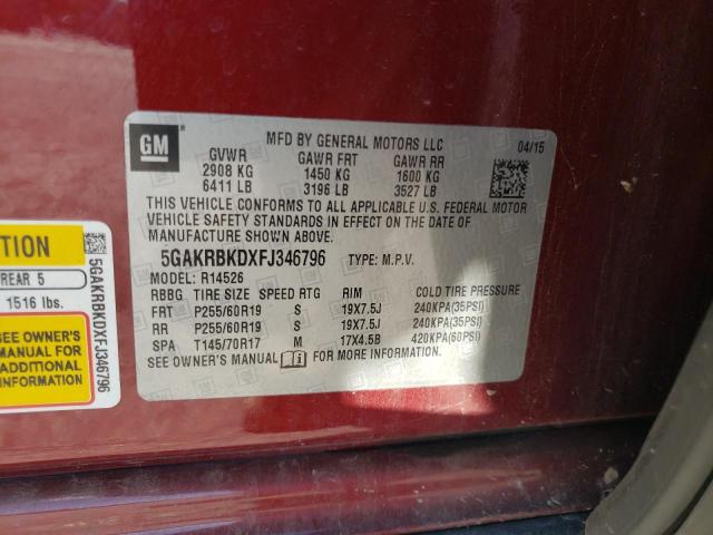 Photo 10 from auction – 2015 BUICK ENCLAVE with VIN 5GAKRBKDXFJ346796