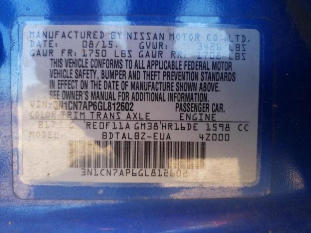 Photo 10 from auction – 2016 NISSAN VERSA S with VIN 3N1CN7AP6GL812602