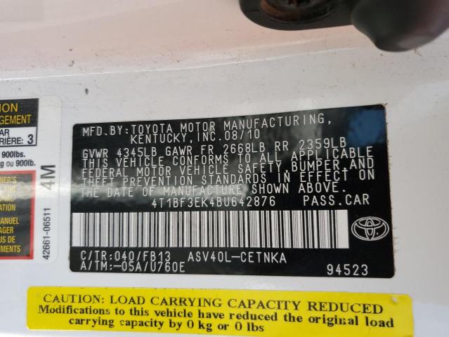 Photo 10 from auction – 2011 TOYOTA CAMRY BASE with VIN 4T1BF3EK4BU642876