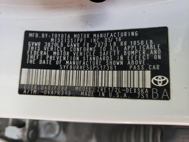 Photo 10 from auction – 2016 TOYOTA COROLLA L with VIN 5YFBURHE5GP517361