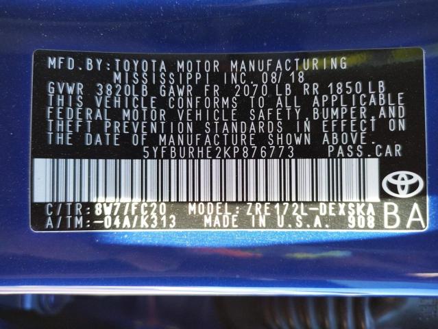 Photo 10 from auction – 2019 TOYOTA COROLLA L with VIN 5YFBURHE2KP876773