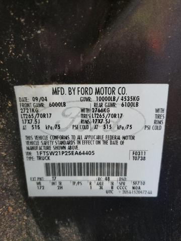 Photo 10 from auction – 2005 FORD F250 SUPER with VIN 1FTSW21P25EA64405