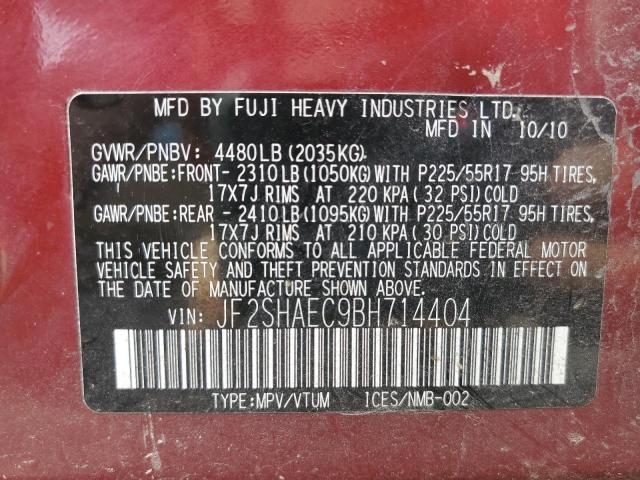 Photo 10 from auction – 2011 SUBARU FORESTER L with VIN JF2SHAEC9BH714404