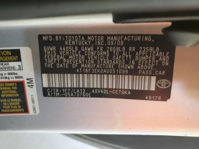 Photo 10 from auction – 2010 TOYOTA CAMRY BASE with VIN 4T1BF3EK0AU051099