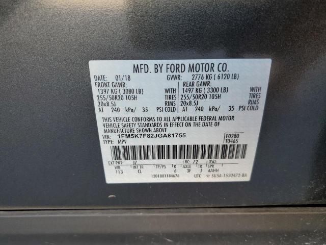 Photo 10 from auction – 2018 FORD EXPLORER L with VIN 1FM5K7F82JGA81755
