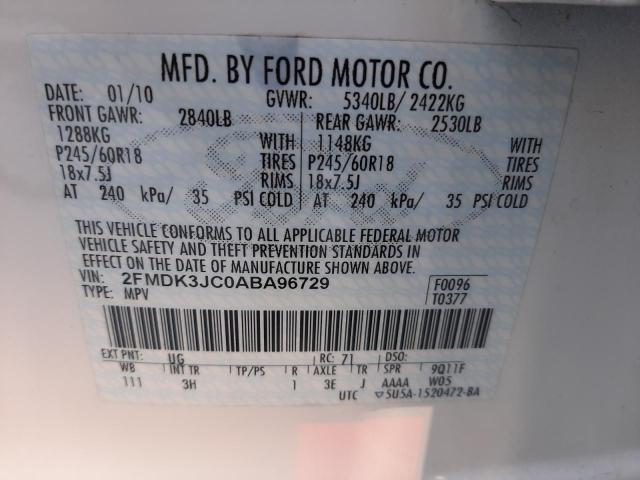 Photo 10 from auction – 2010 FORD EDGE SEL with VIN 2FMDK3JC0ABA96729