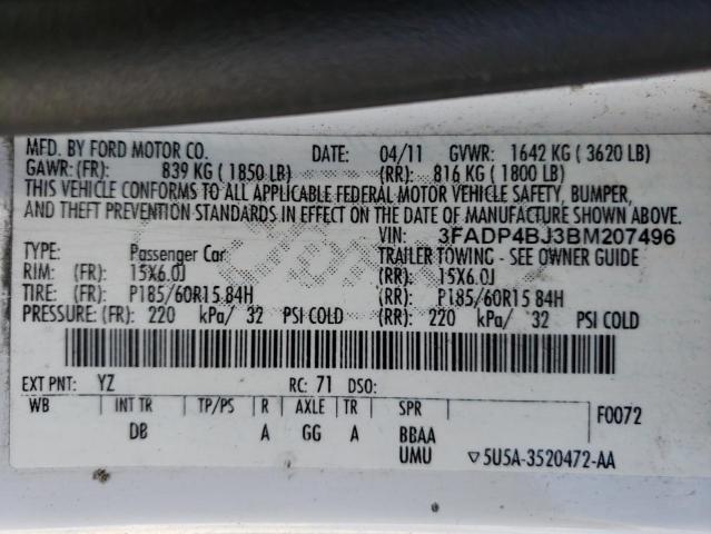 Photo 10 from auction – 2011 FORD FIESTA SE with VIN 3FADP4BJ3BM207496