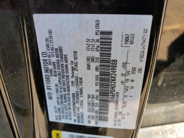 Photo 10 from auction – 2019 FORD FUSION SE with VIN 3FA6P0HD2KR249888