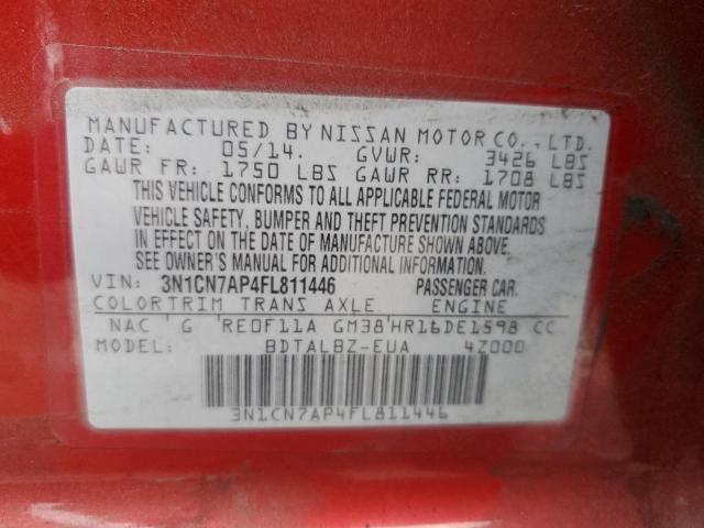 Photo 10 from auction – 2015 NISSAN VERSA S with VIN 3N1CN7AP4FL811446
