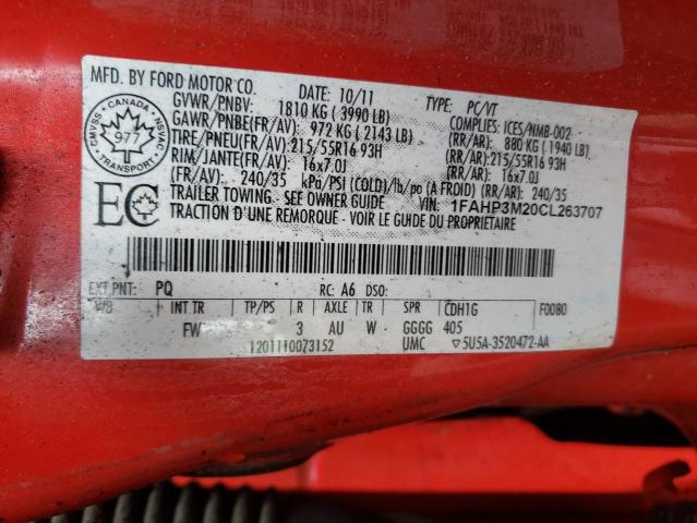 Photo 10 from auction – 2012 FORD FOCUS SEL with VIN 1FAHP3M20CL263707