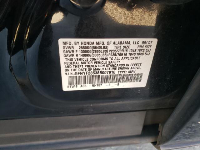 Photo 10 from auction – 2008 HONDA PILOT EXL with VIN 5FNYF28538B007910