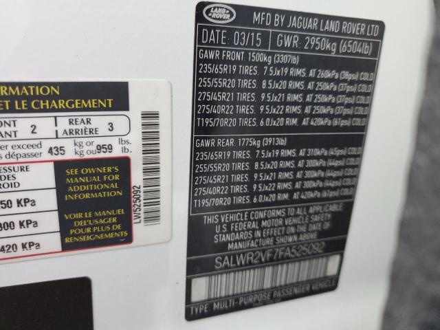 Photo 10 from auction – 2015 LAND ROVER RANGE ROVE with VIN SALWR2VF7FA525092