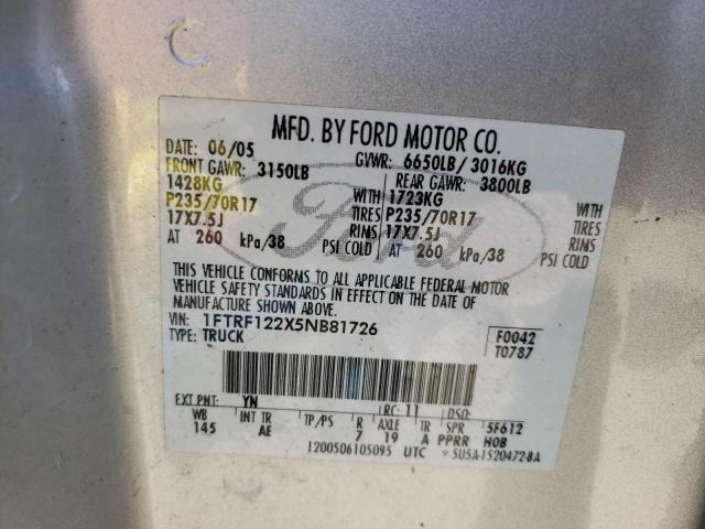Photo 10 from auction – 2005 FORD F150 with VIN 1FTRF122X5NB81726