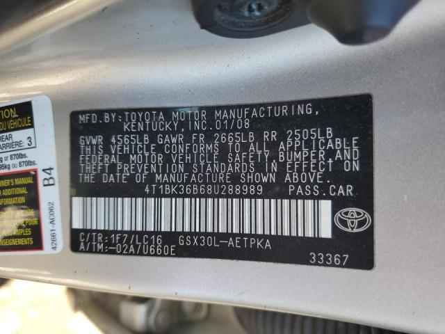 Photo 10 from auction – 2008 TOYOTA AVALON LIM with VIN 4T1BK36B68U288989