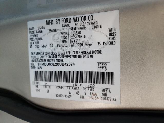 Foto 10 de la subasta – 2006 FORD EXPLORER X con VIN 1FMEU63E26UB42674