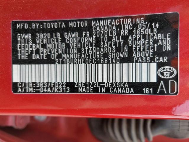 Photo 10 from auction – 2014 TOYOTA COROLLA L with VIN 2T1BURHE0EC168140