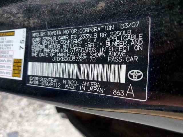 Photo 10 from auction – 2007 TOYOTA PRIUS with VIN JTDKB20U873251701