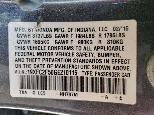 Photo 10 from auction – 2016 HONDA CIVIC LX with VIN 19XFC2F50GE210115