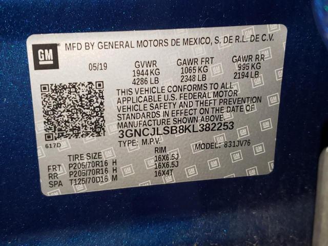 Photo 10 from auction – 2019 CHEVROLET TRAX 1LT with VIN 3GNCJLSB8KL382253